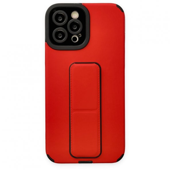 iPhone 12 Pro Max Kılıf Mega Standlı Silikon - Kırmızı