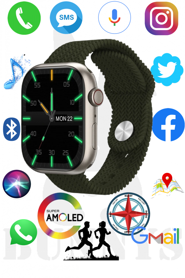 RABBİT STORE Huawei P20 Lite Uyumlu Akıllı Saat Konuşma Özellikli Watch 9 PRO 45MM AMOLED EKRAN