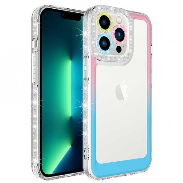 Apple iPhone 13 Pro Kılıf Simli ve Renk Geçiş Tasarımlı Lens Korumalı Zore Park Kapak