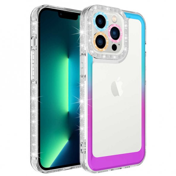 Apple iPhone 14 Pro Kılıf Simli ve Renk Geçiş Tasarımlı Lens Korumalı Zore Park Kapak