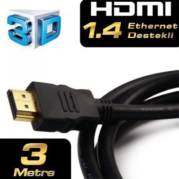 DARK 3m HDMI v1.4 4K / 3D ve Ağ Destekli Altın Uçlu Kablo