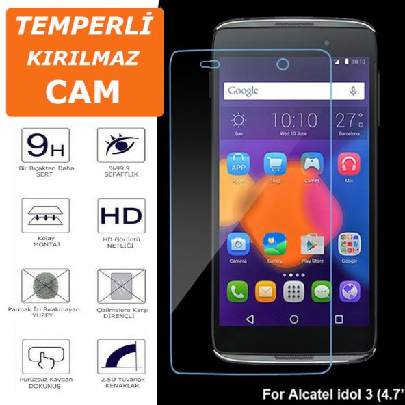 Alcatel OneTouch Idol 3 4.7" Ekran Koruyucu Şeffaf Temperli Kırılmaz Cam Ekran Koruma HD (WS16INF)
