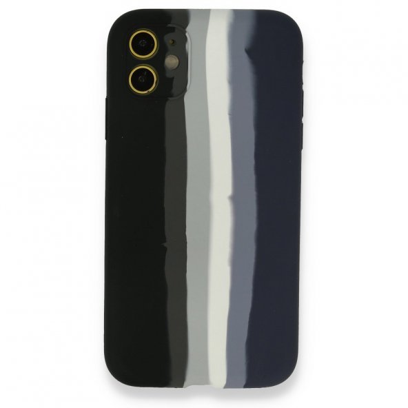 iPhone 12 Kılıf Ebruli Lansman Silikon - Siyah-Lacivert