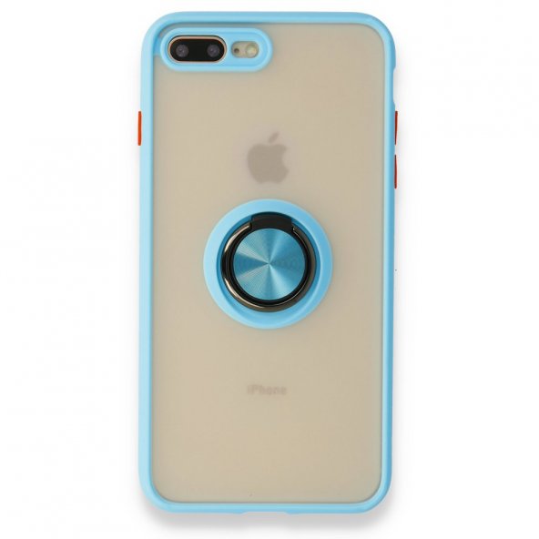 iPhone 8 Plus Kılıf Montreal Yüzüklü Silikon Kapak - Buz Mavi