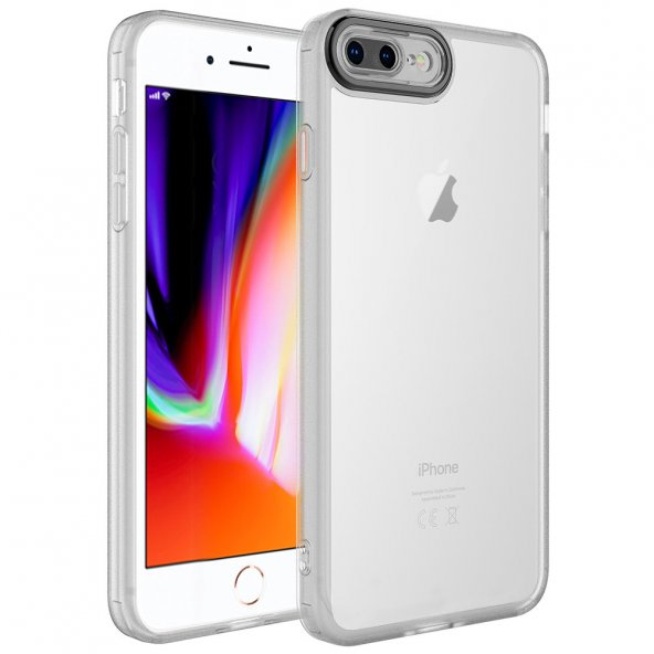 Apple iPhone 8 Plus Kılıf Kamera Korumalı Transparan Renkli Çerçeveli Kapak (POST)