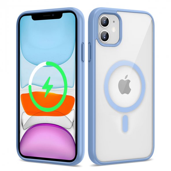 Apple iPhone 11 Kılıf Magsafe Wireless Şarj Özellikli Tam Koruma Renkli Sert Silikon Kapak (EGE)