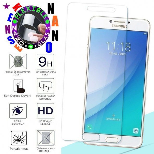 Samsung Galaxy C7 PRO Nano Ekran Koruyucu Kırılmaz Nano Cam Esnek Flexible Glass Koruma HD (JG73SLQ)