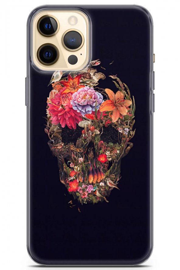 Apple iPhone 12 Pro Uyumlu Kılıf Tron 07 Silikon Çiçek Kurukafa