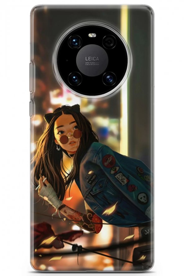Huawei Mate 40 Pro Uyumlu Kılıf Tron 05 Cover Gözlüklü Kız