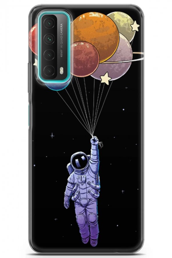 Huawei Y7A 2020 Uyumlu Kılıf Algorand 07 Silikon Uçan Balon Astronot