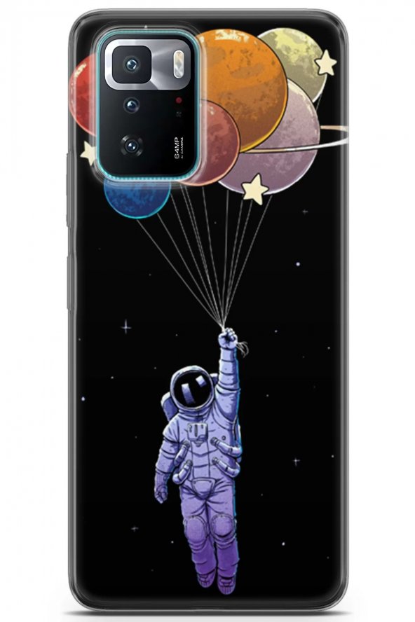 Xiaomi Poco X3 GT Uyumlu Kılıf Algorand 07 Silikon Uçan Balon Astronot