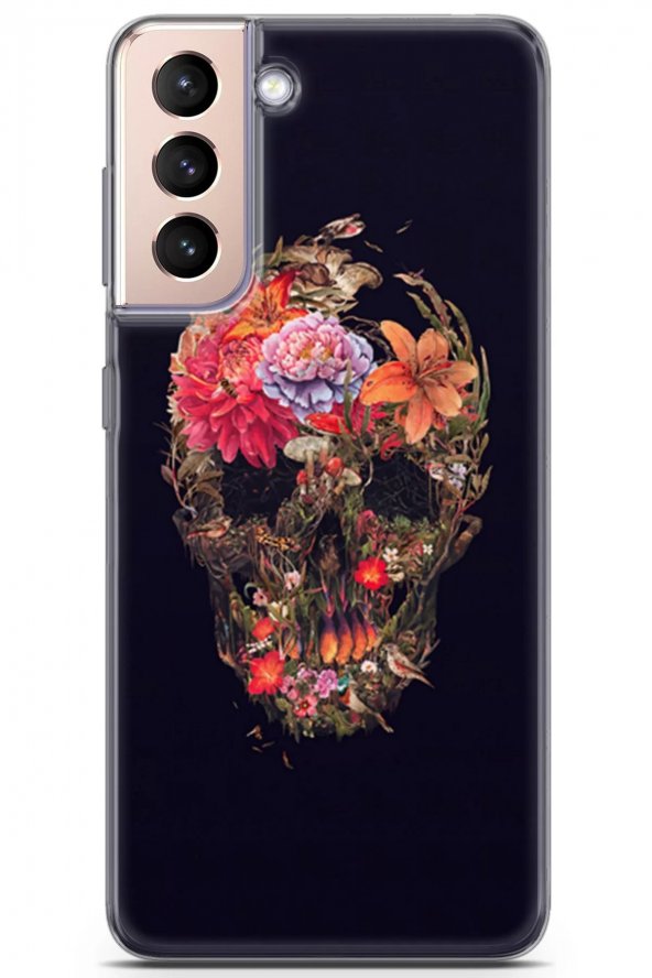 Samsung Galaxy S21 Plus Uyumlu Kılıf Tron 07 Silikon Çiçek Kurukafa