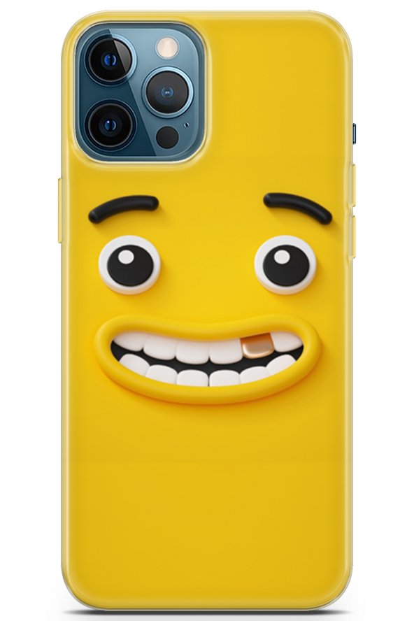 Apple iPhone 12 Pro Max Uyumlu Kılıf Smile 27 Altın Diş Lazer Kesim Silikon Cream