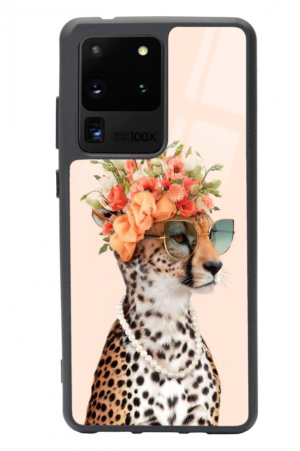 Samsung S20 Ultra Influencer Leopar Kedi Tasarımlı Glossy Telefon Kılıfı BQ9367