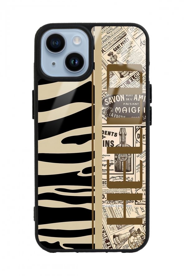 Iphone 14 Zebra Gazete Tasarımlı Glossy Telefon Kılıfı