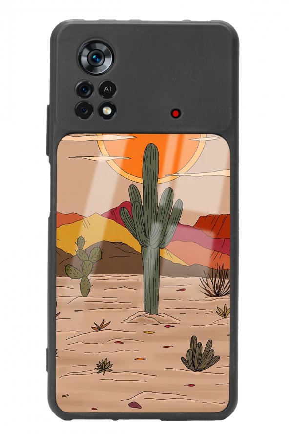 Poco X4 Pro Retro Kaktüs Güneş Tasarımlı Glossy Telefon Kılıfı