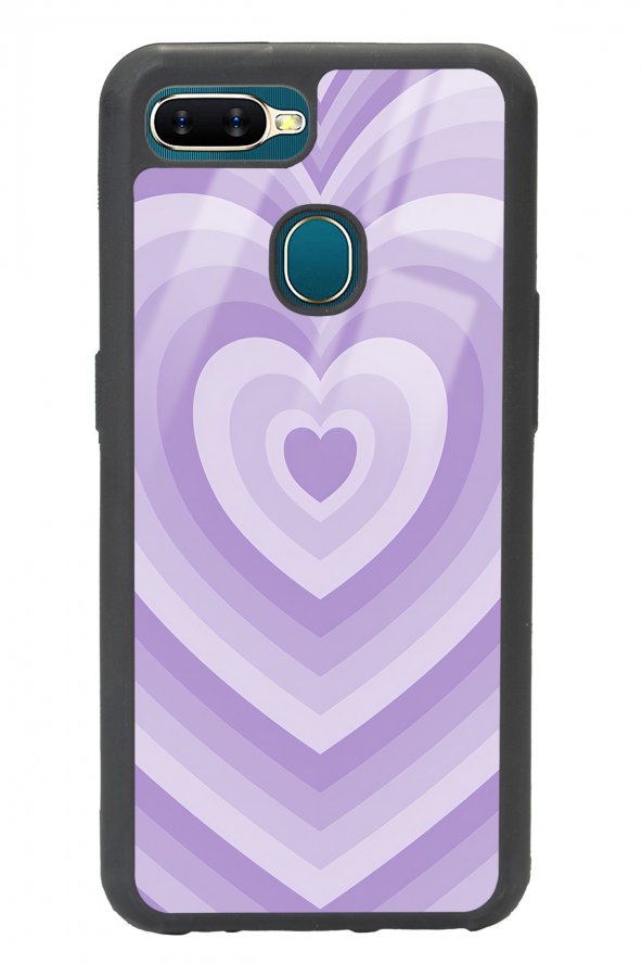 Oppo A5s Lila Kalp Tasarımlı Glossy Telefon Kılıfı