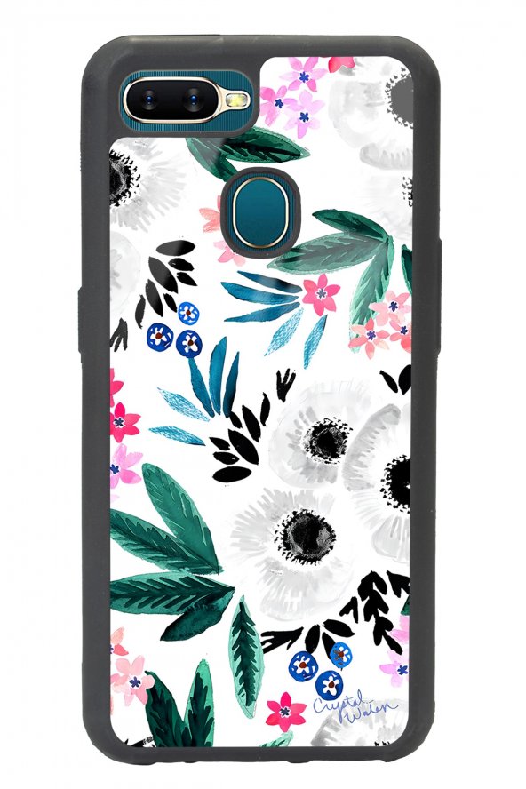Oppo A5s Beyaz Çiçek Tasarımlı Glossy Telefon Kılıfı YB7524