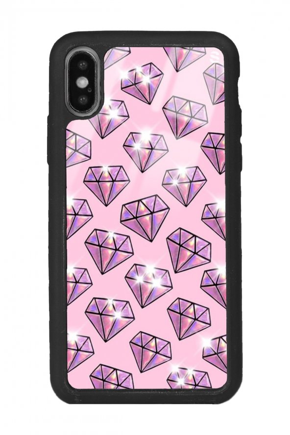 Iphone X - Xs Uyumlu Diamond Tasarımlı Glossy Telefon Kılıfı
