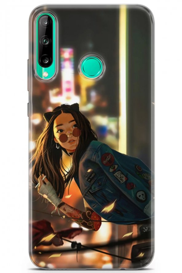 Huawei P40 Lite E Uyumlu Kılıf Tron 05 Cover Gözlüklü Kız