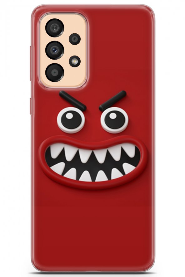 Samsung Galaxy A33 5G Uyumlu Kılıf Smile 05 Korkunç Kızgın Kırmızı Koruma Kılıfı Gold