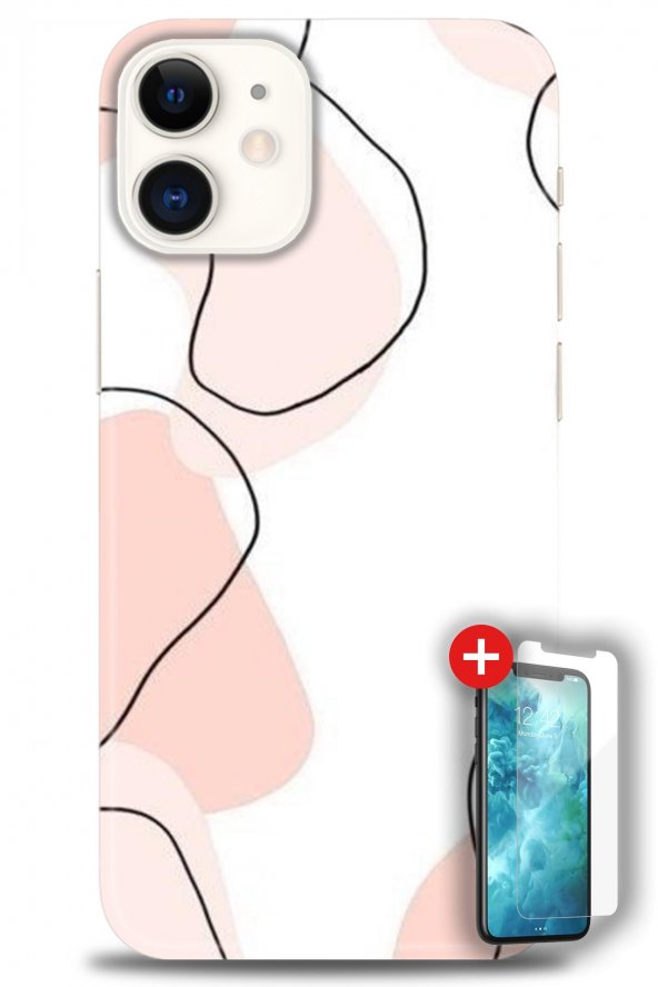 iPhone 12 Kılıf HD Baskılı Kılıf - Soft Desenler + Temperli Cam
