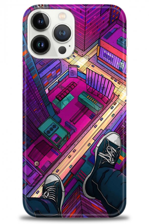 iPhone 14 Pro Max Kılıf HD Baskılı Kılıf - City 1 + Temperli Cam