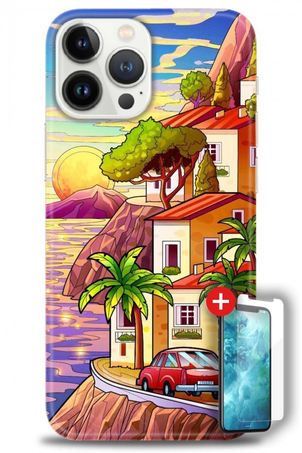 iPhone 14 Pro Kılıf HD Baskılı Kılıf - Manzara 7 + Temperli Cam