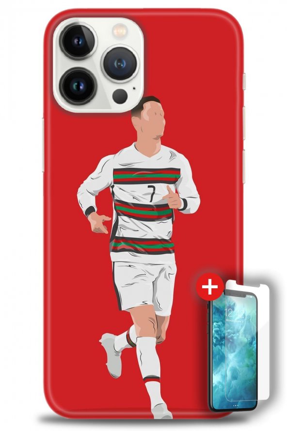 iPhone 14 Pro Kılıf HD Baskılı Kılıf - Ronaldo 2 + Temperli Cam