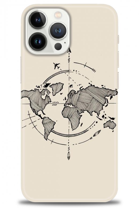 iPhone 14 Pro Kılıf HD Baskılı Kılıf - Kıtalar + Temperli Cam