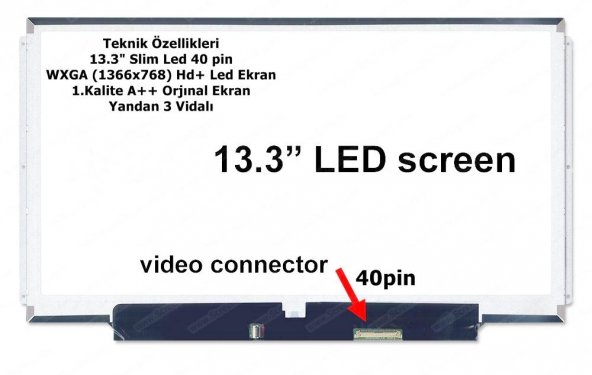 LP133WH2 (TL)(L3) uyumlu Ekran Lcd Panel 13.3" Slim Led 40pin