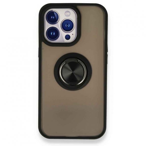 iPhone 13 Pro Kılıf Montreal Yüzüklü Silikon Kapak - Siyah