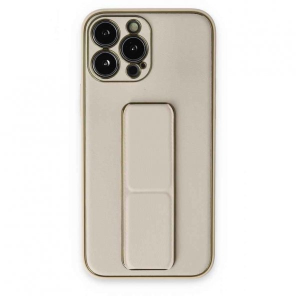 iPhone 13 Pro Kılıf Coco Deri Standlı Kapak - Beyaz