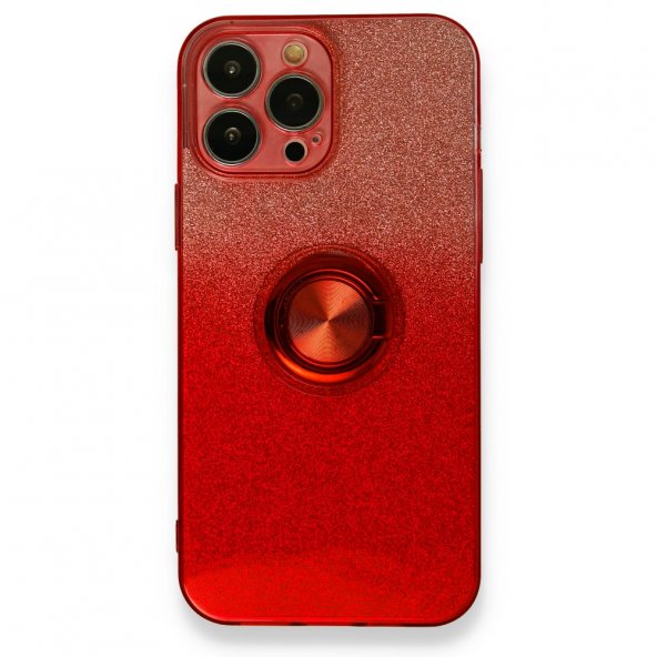 iPhone 13 Pro Max Kılıf Simli Yüzüklü Silikon - Kırmızı