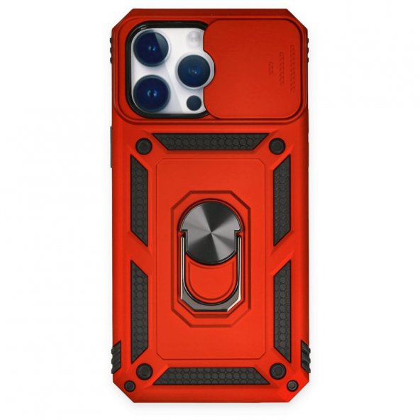 iPhone 14 Pro Kılıf Pars Lens Yüzüklü Silikon - Kırmızı