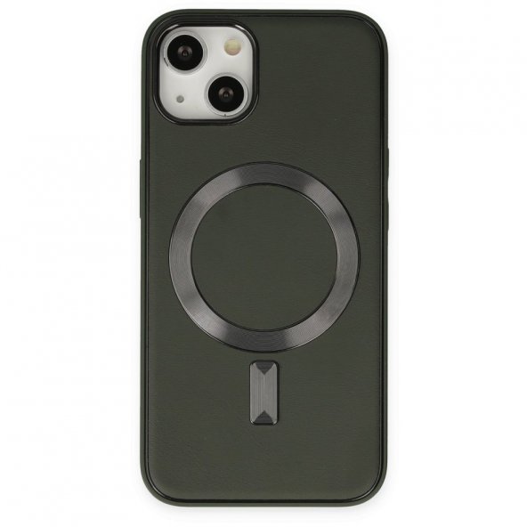 iPhone 14 Plus Kılıf Coco Deri Magneticsafe Silikon - Haki Yeşil