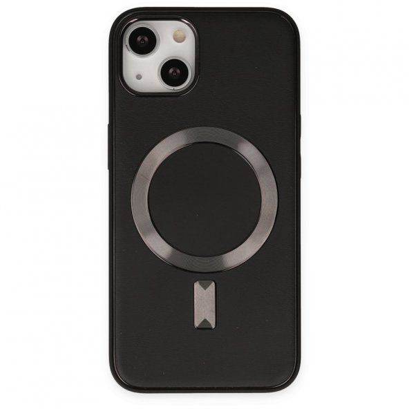 iPhone 14 Plus Kılıf Coco Deri Magneticsafe Silikon - Siyah