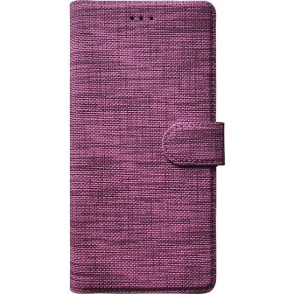 Samsung Galaxy A72 Tam Korumalı Standlı Cüzdanlı Kapaklı Kumaş Kılıf -Mor