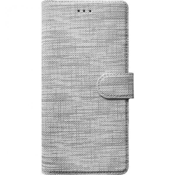 Samsung Galaxy A52 Tam Korumalı Standlı Cüzdanlı Kapaklı Kumaş Kılıf -Gri