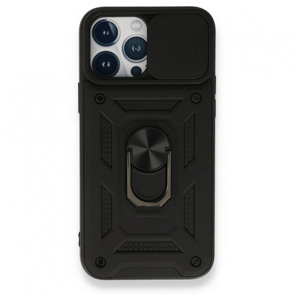 iPhone 13 Pro Kılıf Pars Lens Yüzüklü Silikon - Siyah FR7755