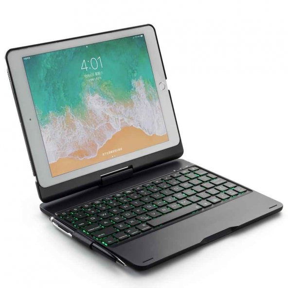 iPad Air 2 9.7 Kılıf Magic Dönen Klavyeli Tablet Kılıf - Siyah