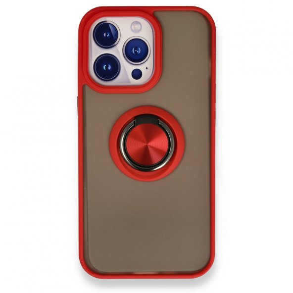 iPhone 13 Pro Max Kılıf Montreal Yüzüklü Silikon Kapak - Kırmızı