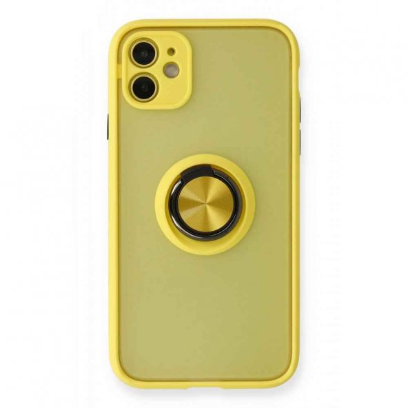 iPhone 11 Kılıf Montreal Yüzüklü Silikon Kapak - Sarı IR7762
