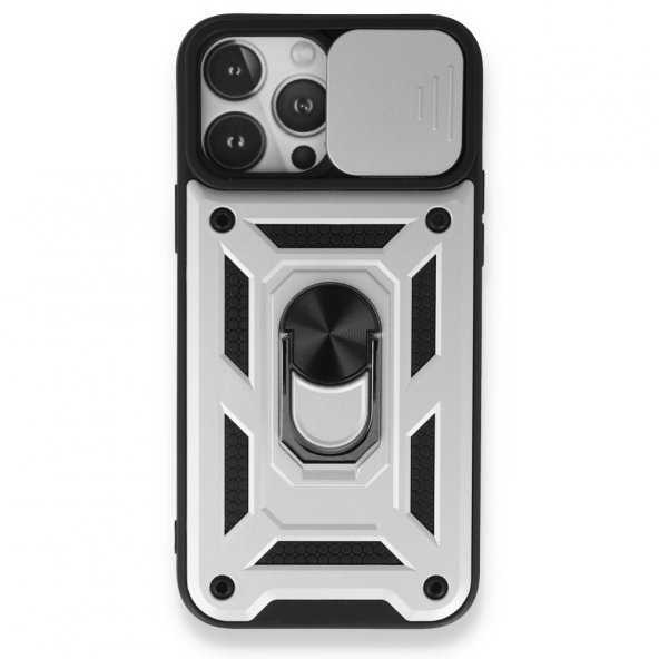 iPhone 13 Pro Kılıf Pars Lens Yüzüklü Silikon - Gümüş