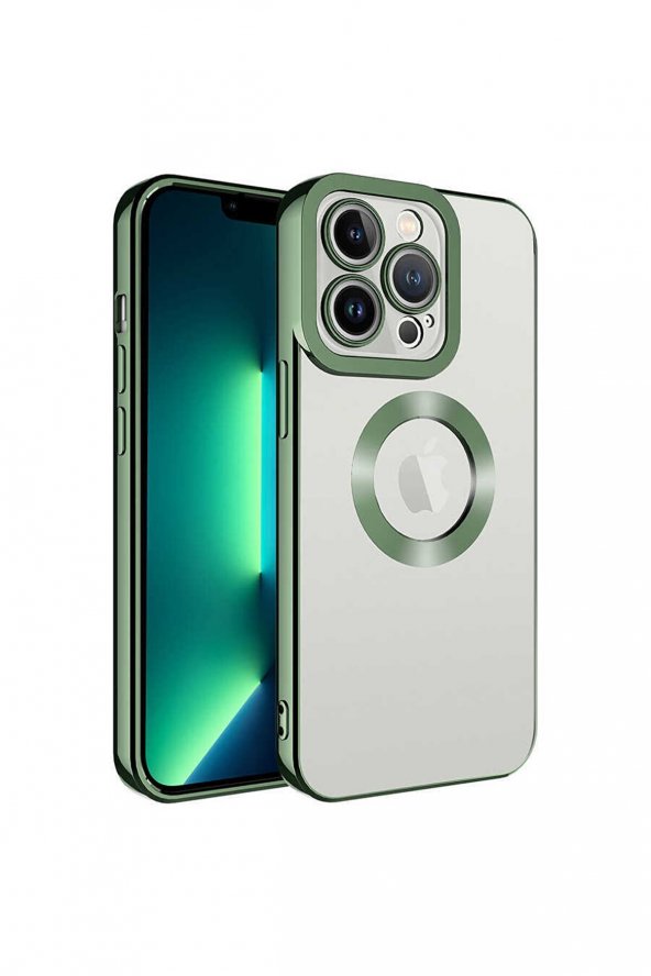 Apple Iphone 14 Pro Kılıf Kamera Lens Korumalı Şeffaf Renkli Logo Gösteren Parlak Kapak Omega