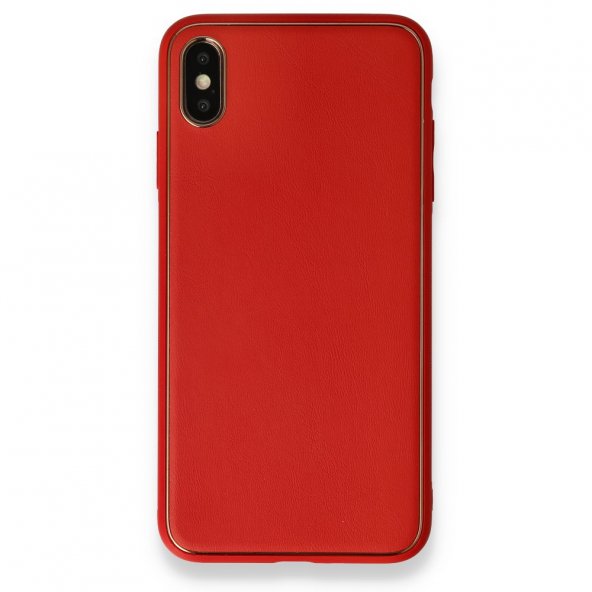 İphone Xs Max Kılıf Coco Deri Silikon Kapak - Kırmızı