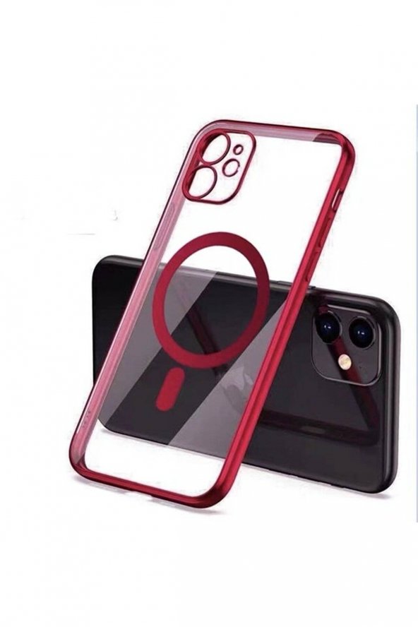 Apple iPhone 13 Pro Max 6.7 Magsafe Lazer Silikon Kılıf Kırmızı