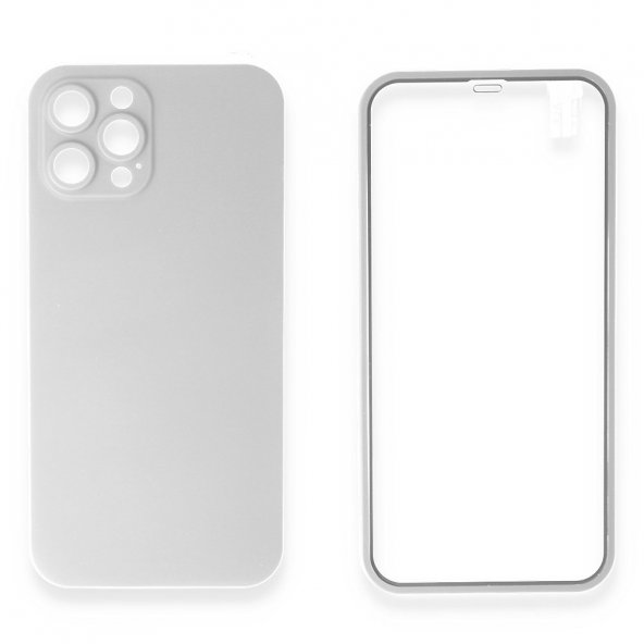 iPhone 12 Pro Max Kılıf 360 Full Body Silikon Kapak - Beyaz
