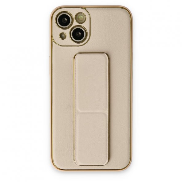 iPhone 14 Kılıf Coco Deri Standlı Kapak - Gold