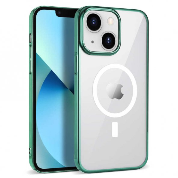 Iphone 14 Plus Ile Uyumlu Kılıf Magsefe özellikli Dört Köşe Sert Plastik Pixel Kapak K.Yeşil